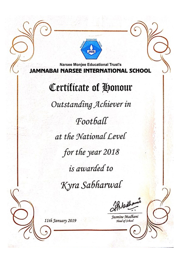 Outstanding achiever in Football at National level - 2018